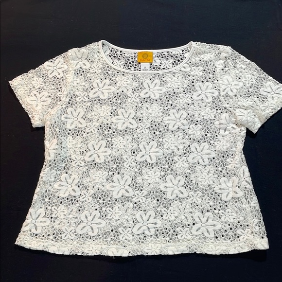 Ruby Rd Embellished White Short Sleeve Floral Lace Blouse 12 EUC Layer - Picture 1 of 15